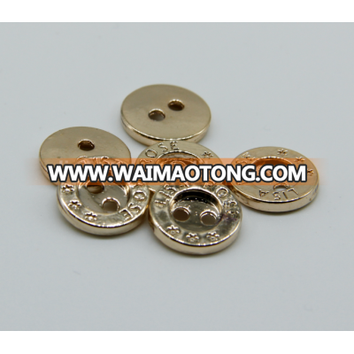 fashional custom hanging gold color two holes metal zinc alloy sewing button