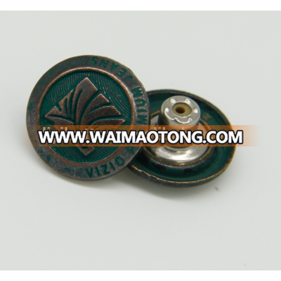 custom design new fashion metal button with brass bottom for jeans